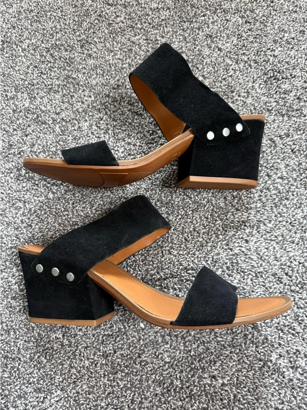 Franco Sarto Black Suede Studded Block Heel Sandals Size 10